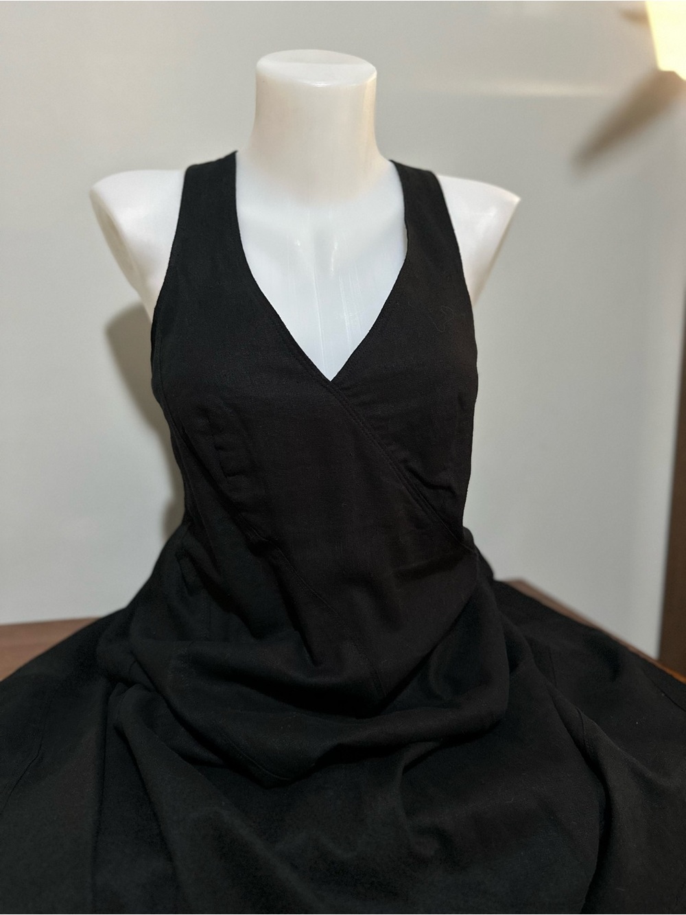 OXMO Black Linen Blend Cross Back Midi Dress